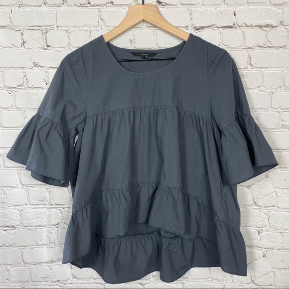 ASOS High Low Flowy Ruffle Top S Grey - Picture 2 of 8